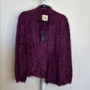 NWT Chaser large Fuzzy Purple Open-Front Cardigan
